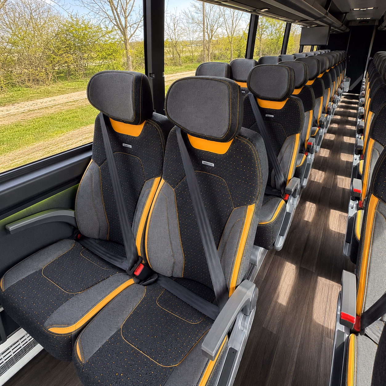 56 passenger charter bus inside