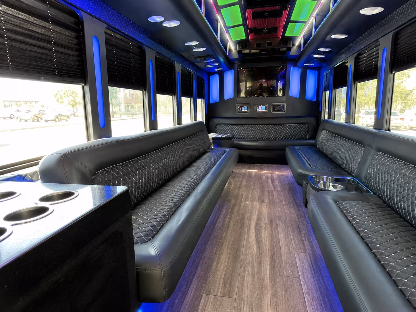 corona 15 passenger party bus inside