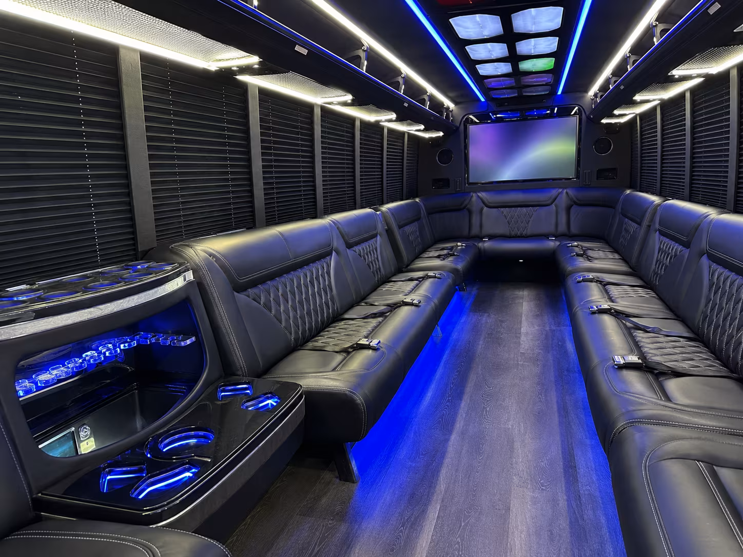 corona 20 passenger party bus inside