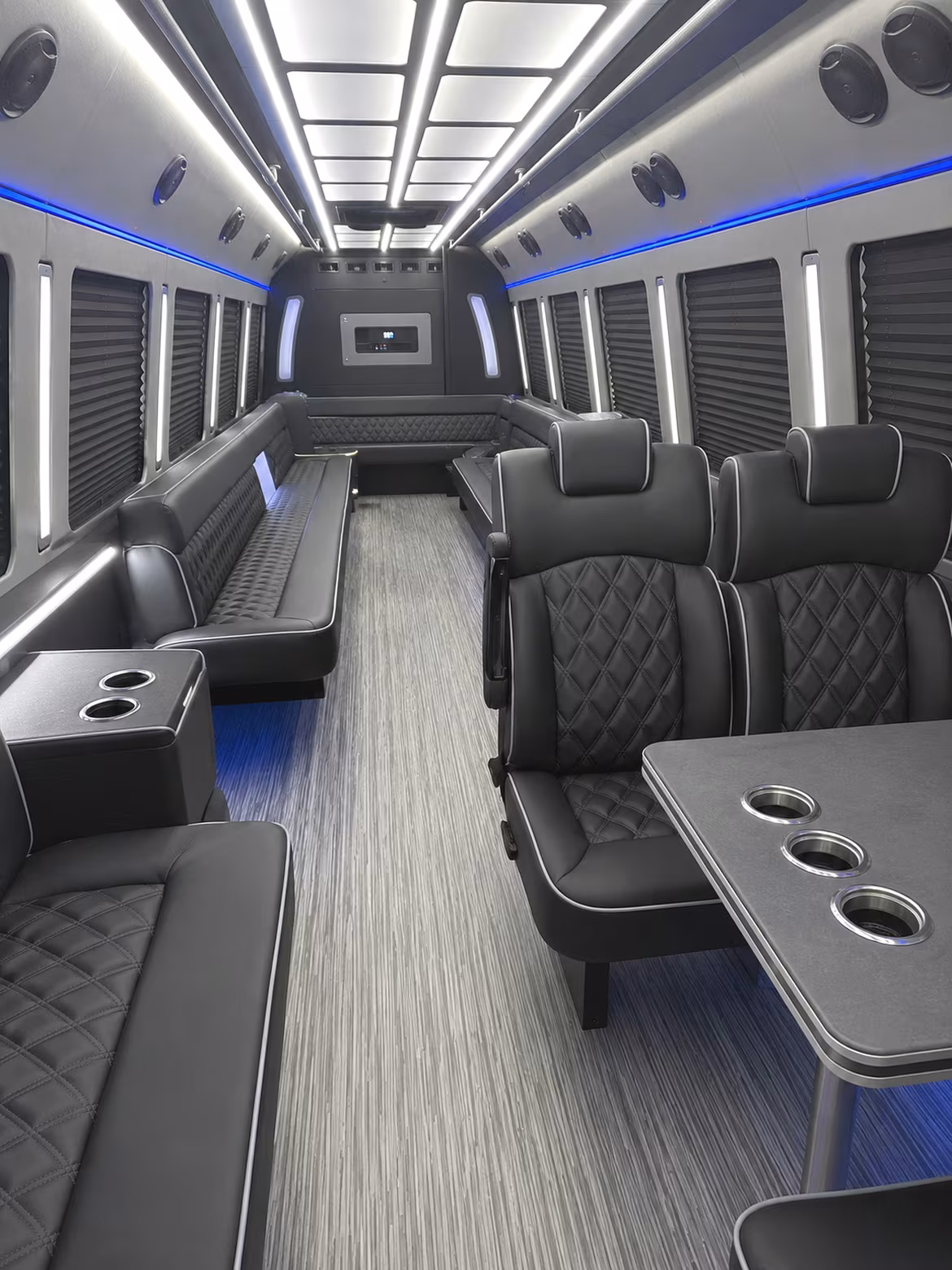 corona 25 passenger party bus inside