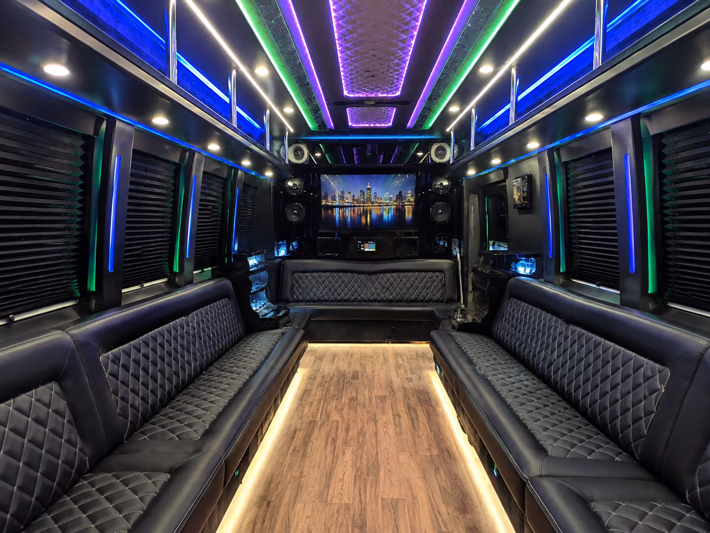 corona 25 passenger party bus interior