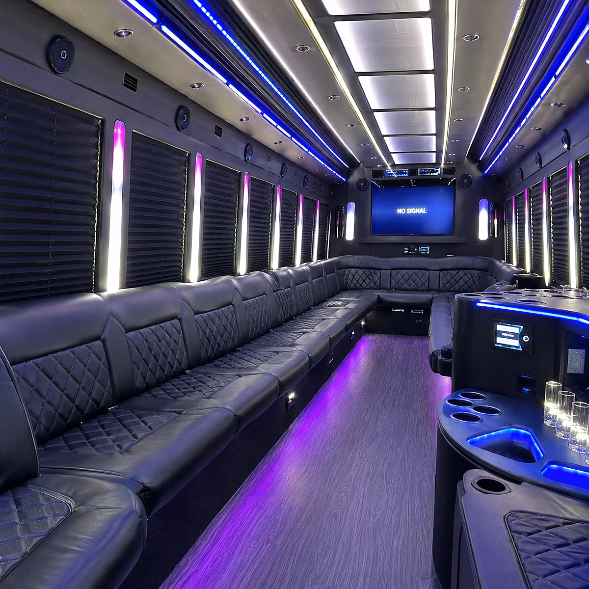 corona 30 passenger party bus inside