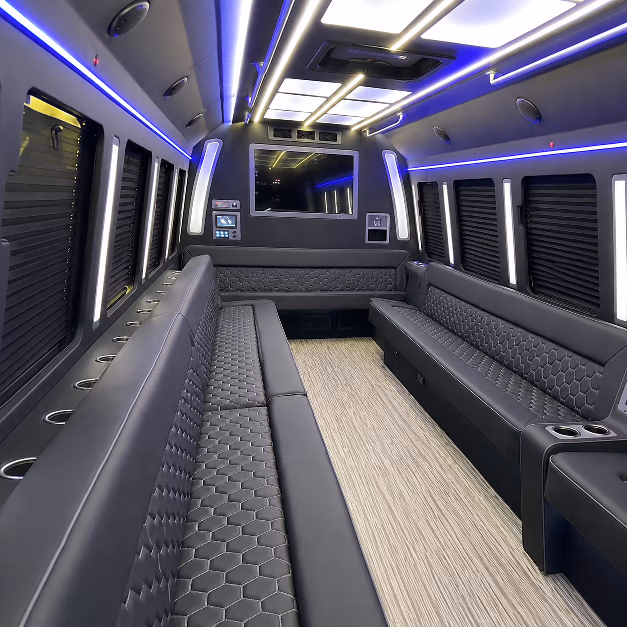 corona 40 passenger party bus inside