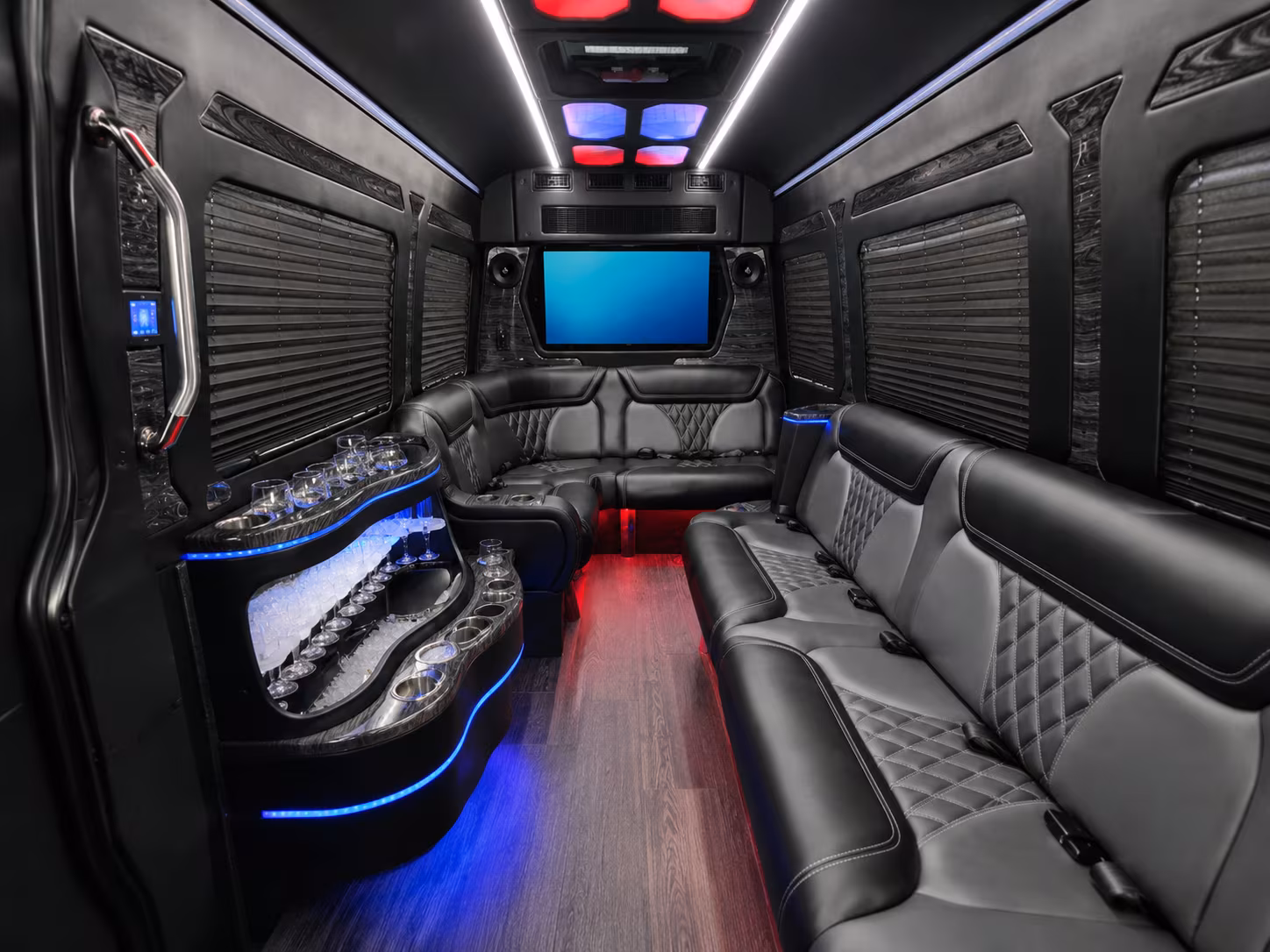 corona 50 passenger party bus inside