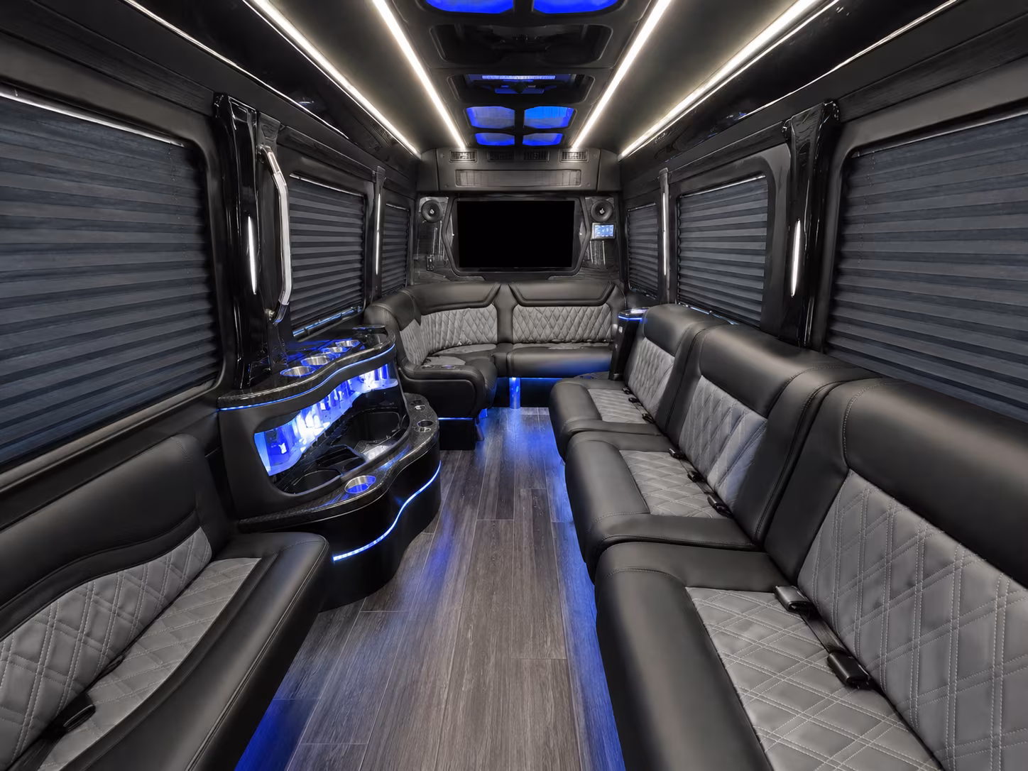 corona 50 passenger party bus interior