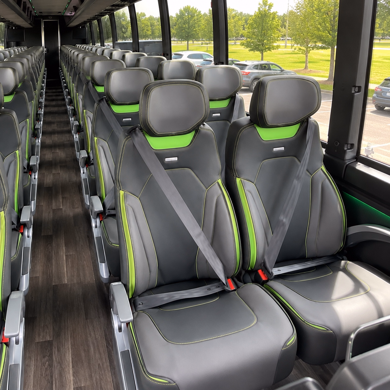 corona charter bus rental interior